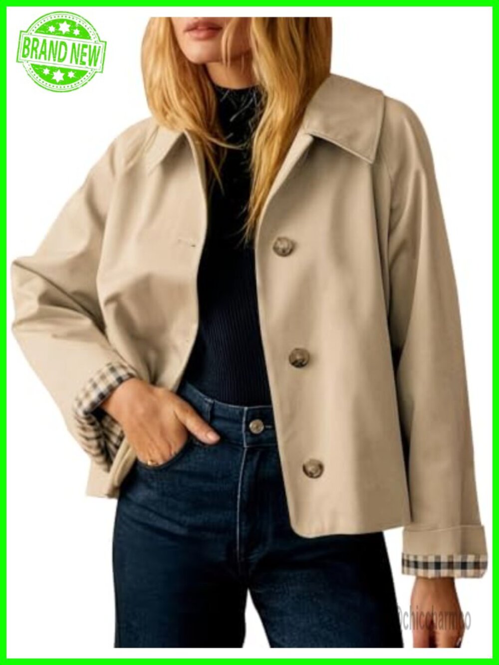 Cropped Oversized Trench Coat Polyester Casual Fall Jacket